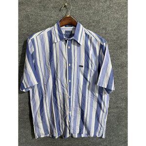 Faconnable Shirt Mens Medium Blue Stripe Short Sleeve Button Front Casual Pocket